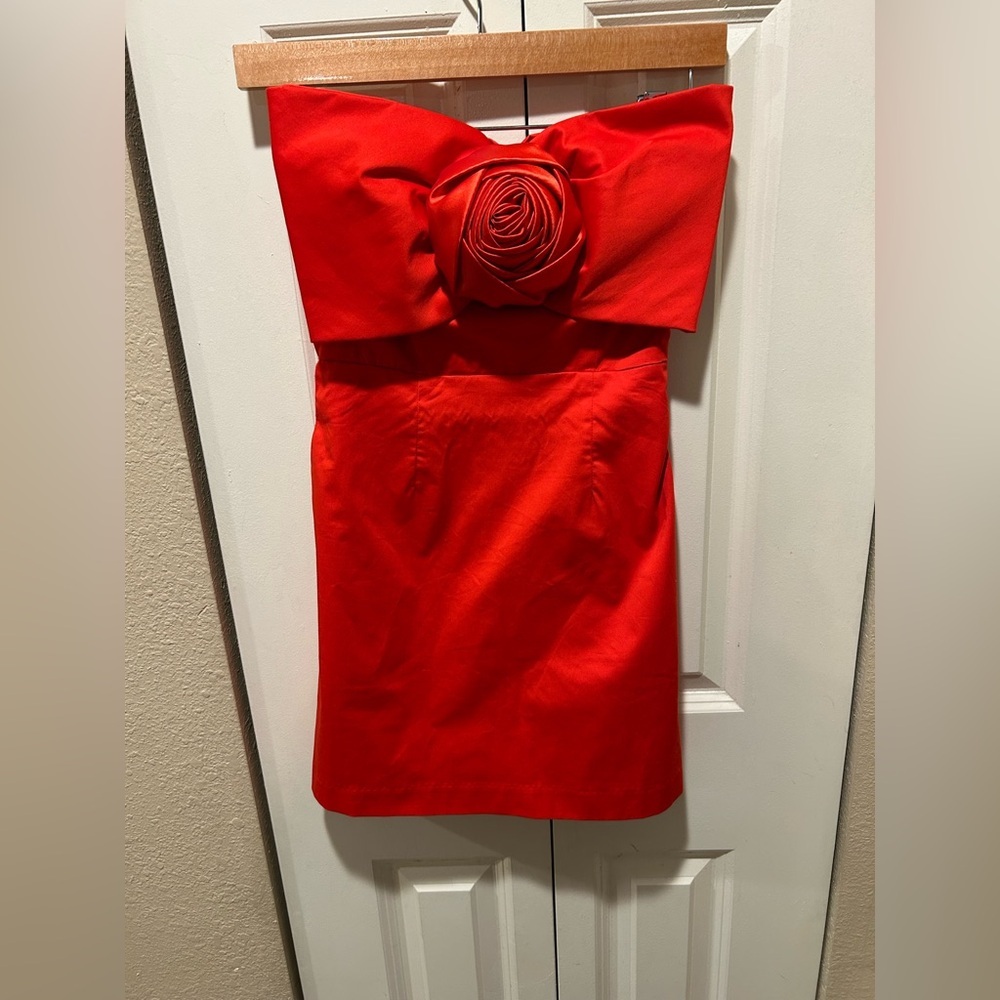 Anthropologie Hutch 3D Rosette Strapless Mini Dress Red , XXS - Picture 8 of 12